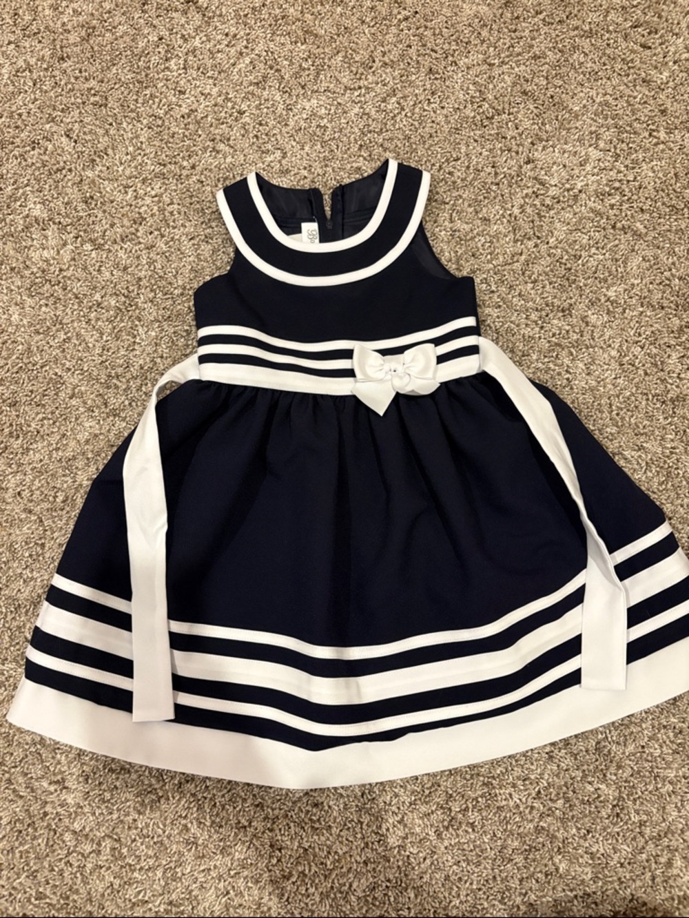Bonnie Jean Navy and White Striped Bow Fit-and-Flare Dress